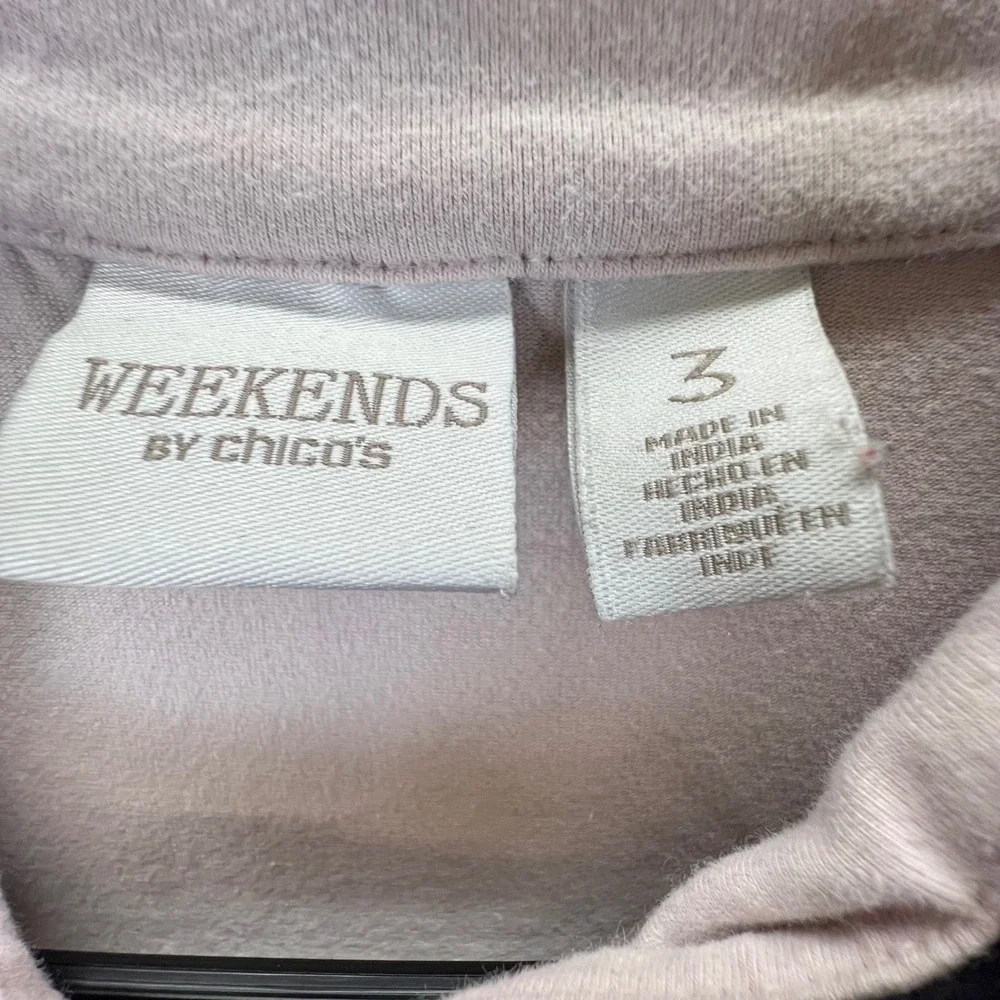 Weekends by‎ Chicos Pink Black Colorblock Full Zip Vest Mock Neck Pockets Size 3